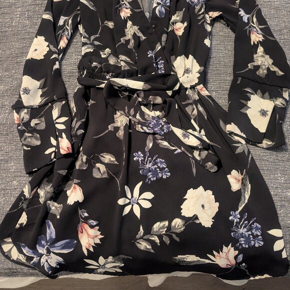 Dynamite Black Floral Medium Length Long Sleeve Dress - Picture 2 of 3